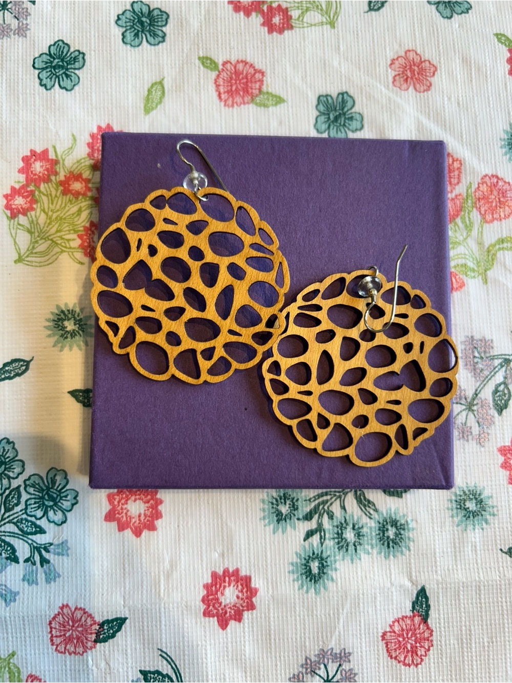 Wooden Cutout Circle Earrings - Yellow